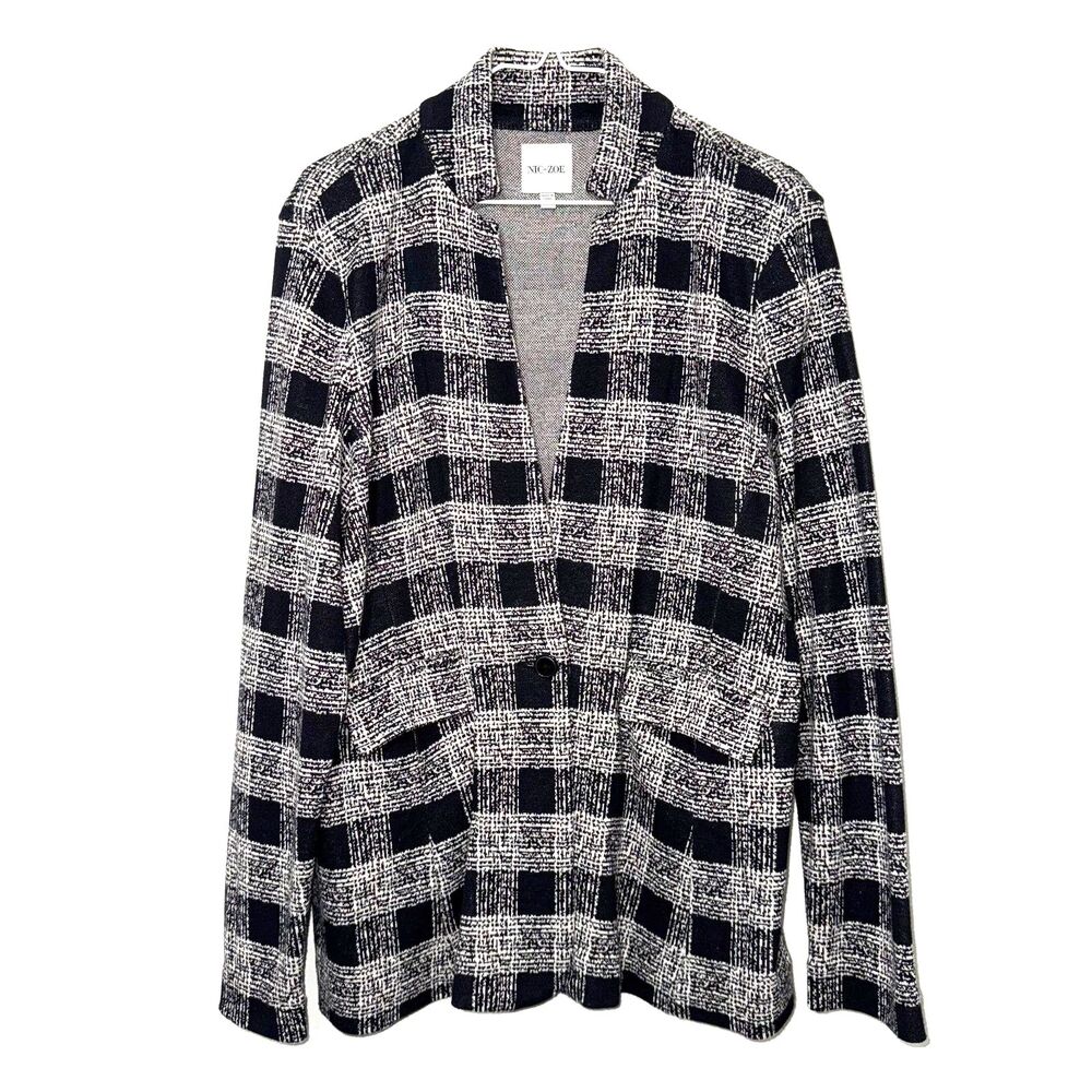 Nic+Zoe Plaid Single Button Jacket/Blazer - Black/White XL